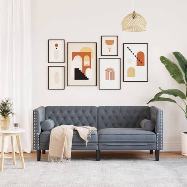 Maison Exclusive - Chesterfield-soffa med kuddar 2 platser mörkgrå sammet