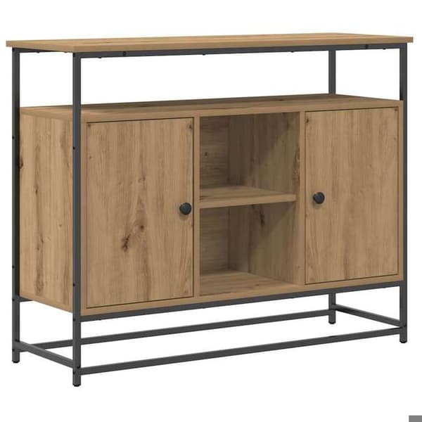 Buffet bas - EKSKLUSIVT HUS - 100 x 35 x 80 cm - Ingeniørtræ - Eg-look - Døre med hængsler
