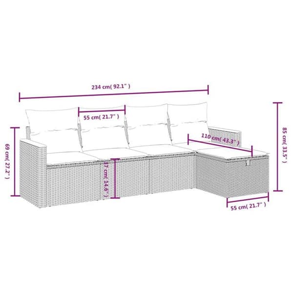 Maison Exclusive - Trädgårdsmöbler 5 delar med grå kuddar i flätad resin