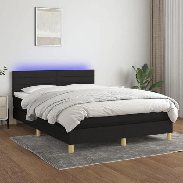 Maison Exclusive - Sengestel med lameller og madras LED Sort 140x190 cm Stof