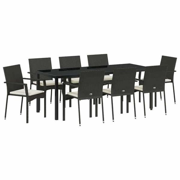Maison Exclusive - 9 pc have spisebordssæt i sort polyrotin Svart