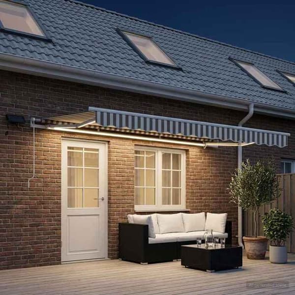 Sammenklappelig markise - EKSKLUSIV HUS - 400 × 350 cm - Lys grå og hvid - Aluminium - Solcelle LED Ljusgrå och vit