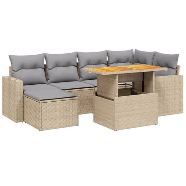 Maison Exclusive - Trädgårdsmöbler med kuddar 7 delar beige flätad resin