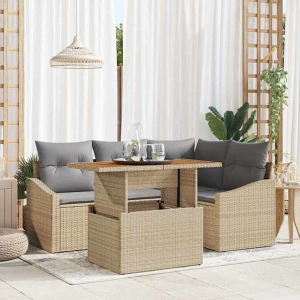 Maison Exclusive - 5 osan beige polyrottinkinen puutarhakalustesetti