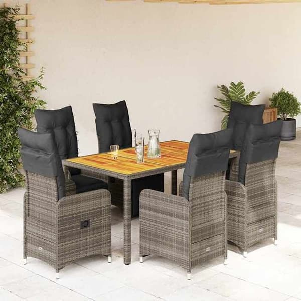 Ensemble bistro - EKSKLUSIVT HUS - 7 dele - Grå puder - Poly rattan - Akacietræ bord Grå
