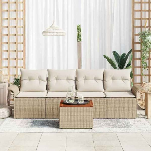 Maison Exclusive - 5 osan beige polyrottinkinen puutarhakalustesetti