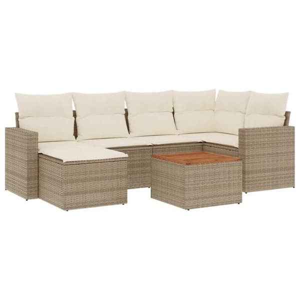 Maison Exclusive - Trädgårdsmöbler med kuddar 7 delar beige flätad resin