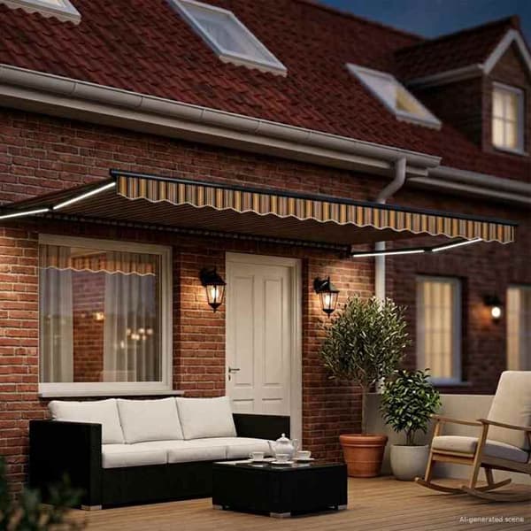 Sammenklappelig markise - EKSKLUSIV HUS - 4 × 3 m - Manuel - Solcelle-LED - Polyester PU dug