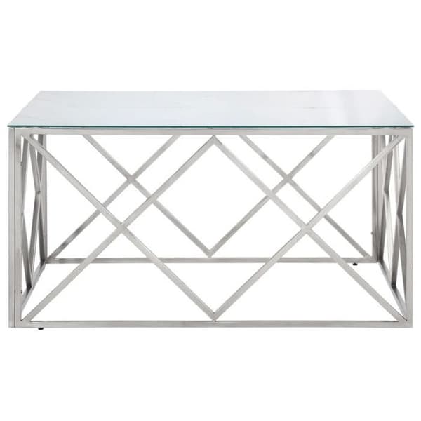 Bord - EKSKLUSIV HUS - Hvid marmor - Inox ramme - Tempereret glas top - Moderne design Silver