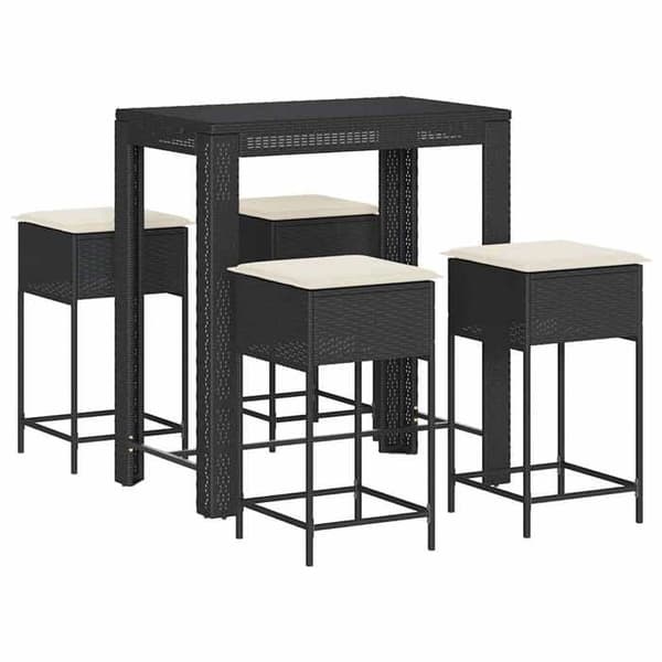 Maison Exclusive - Havebar sæt 5 dele med sorte polyrattan puder Svart (polyrotin)