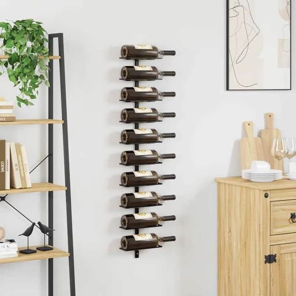 Maison Exclusive - Seinälle asennettava pullohylly 10 pullolle Musta Metalli Svart