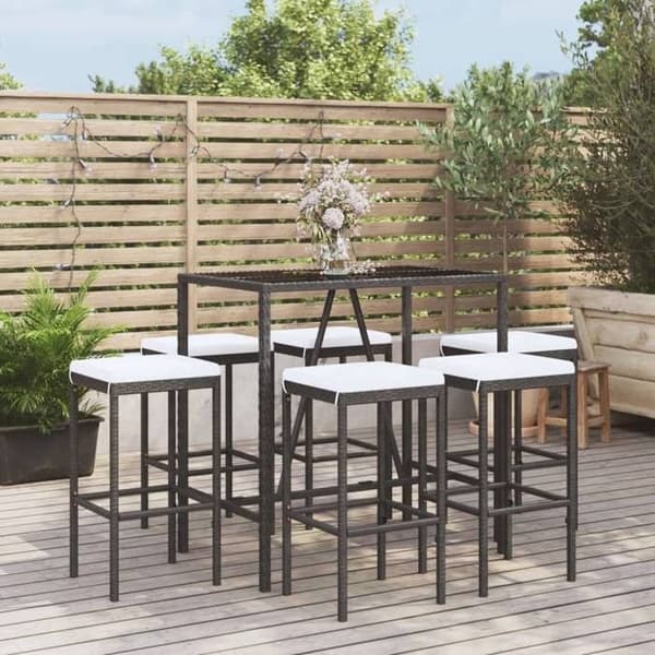 Havemøbel sæt - Eksklusivt hus - 7 stk - Sort poly rattan - Tempereret glas bordplade