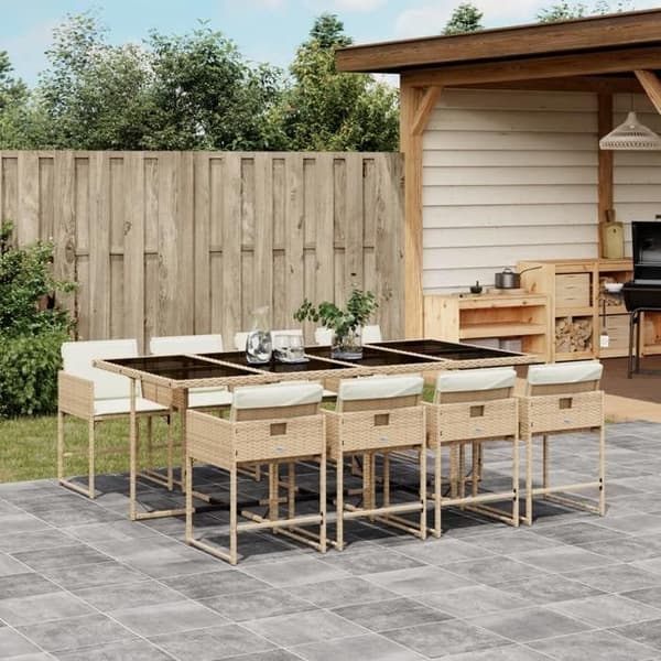 Maison Exclusive - Puutarhakalusteryhmä ja tyynyt 9 kpl beige Polyrottinki