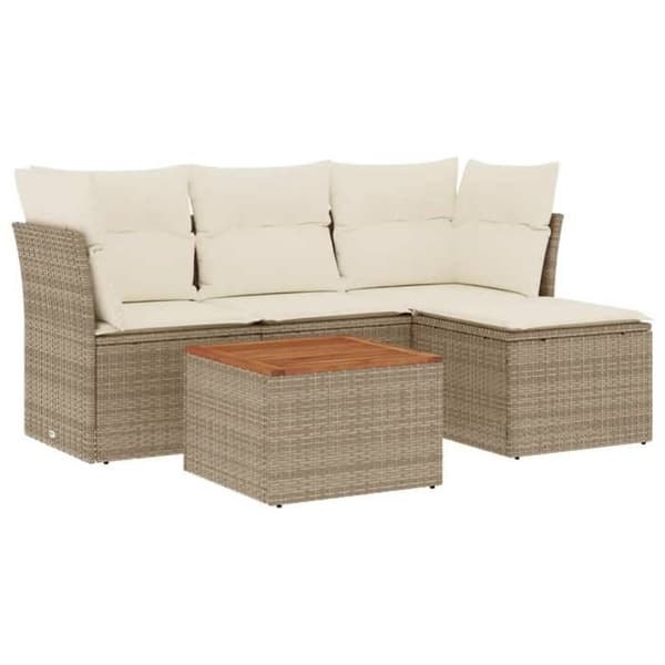 Maison Exclusive - Trädgårdsmöbler med kuddar 5 delar beige flätad resin