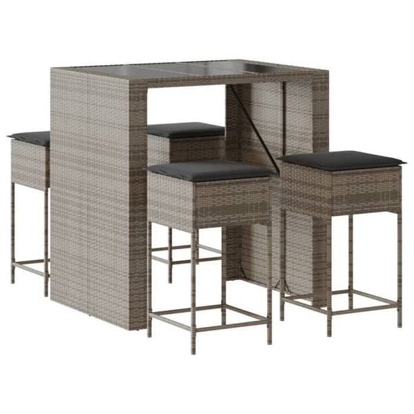 Maison Exclusive - Havebar sæt 5 dele med grå puder i poly rattan Grå