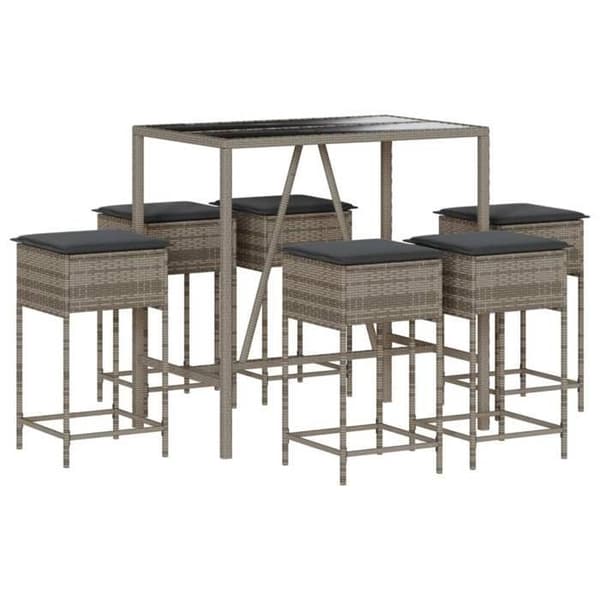 Maison Exclusive - Havebar sæt 7 dele med grå puder i poly rattan
