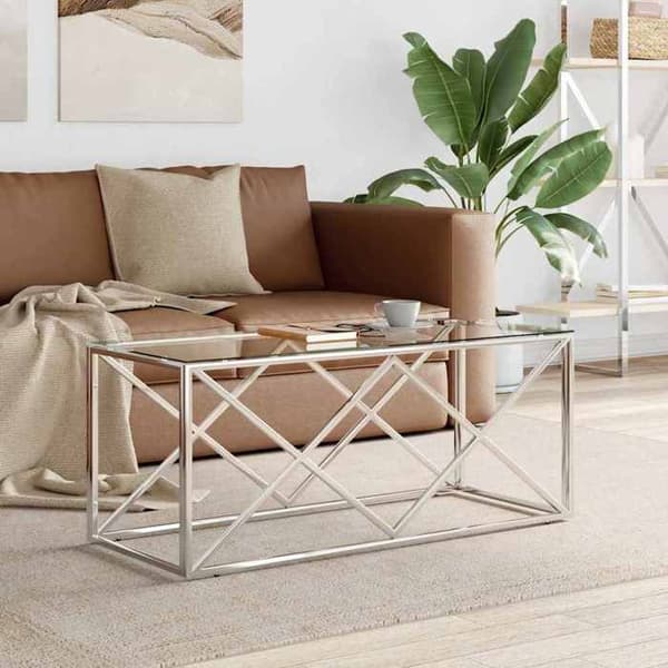 Bord - EKSKLUSIV HUS - 110×45×45 cm - Rustfrit stål - Glasplade - Rektangulær