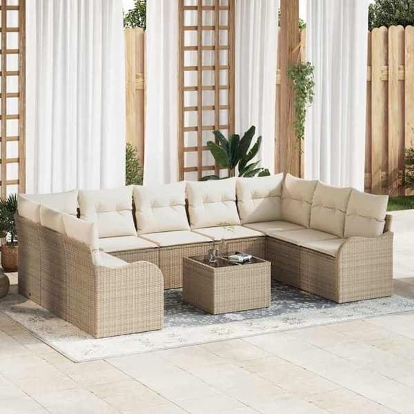 Maison Exclusive - 10-delars trädgårdsoff-set i beige polyrotting beige