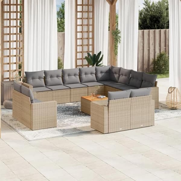 Maison Exclusive - Puutarhakalusteet tyynyillä 13 kpl beige punottu muovi
