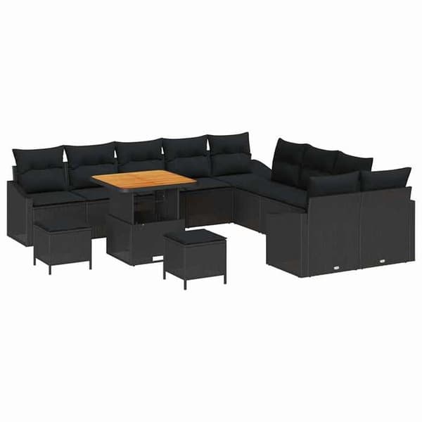 Maison Exclusive - 13 osan puutarhakalustesetti, musta polyrottinki