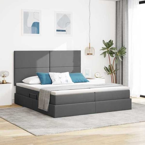 Maison Exclusive - LED opbevaringsseng med madras Mørkegrå 200 x 200 cm Stof
