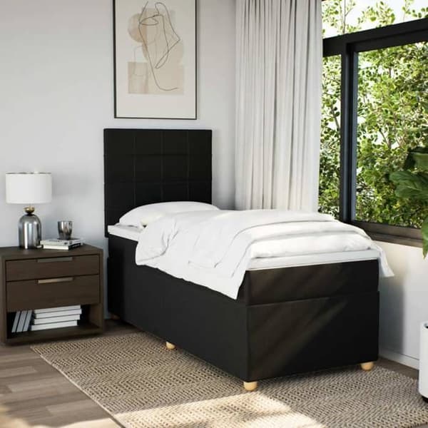 Maison Exclusive - Seng med lamelbund og madras Sort 90x200 cm Stof
