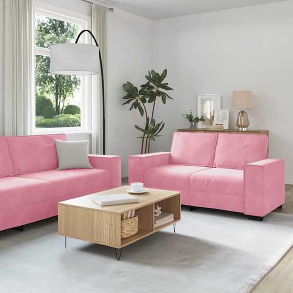 Maison Exclusive - 2-delars soffgrupp med rosa sammetskuddar