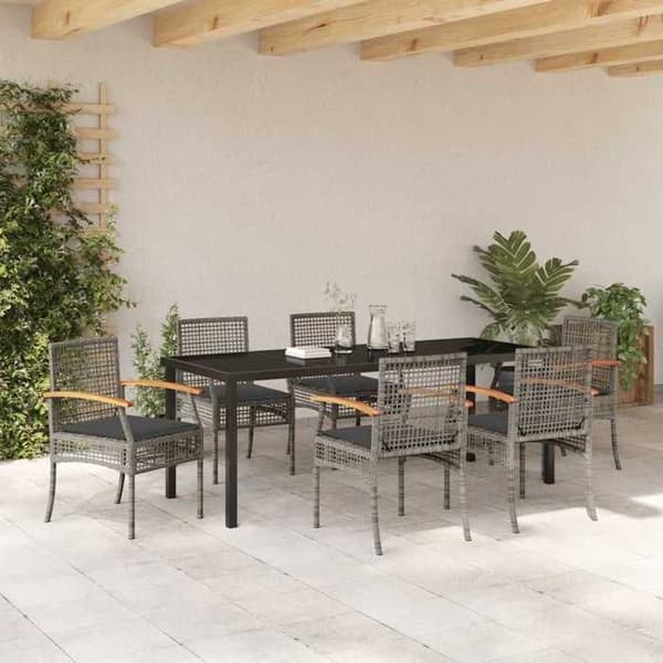 Maison Exclusive - 7 pc have spisebordssæt i grå og sort rattan Grå och svart