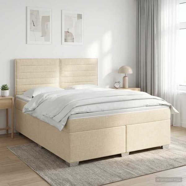 Maison Exclusive - Boxspring säng med madrass Crème 140 x 200 cm Tyg