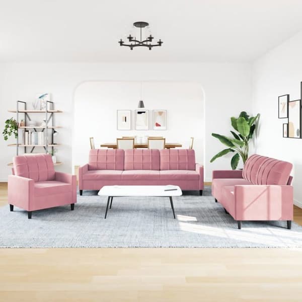 Sofa sæt - MAISON EXCLUSIVE - 3 dele sæt - Rosa velour - Metalramme - Blød siddeplads Ros