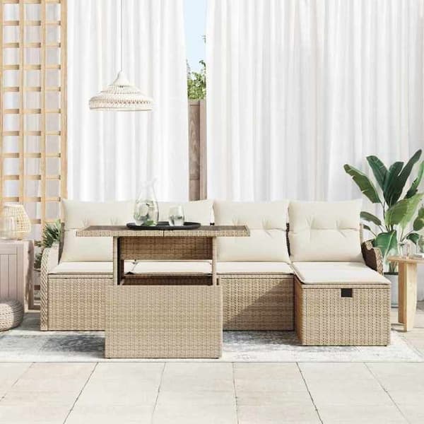 Maison Exclusive - 6 osan beige polyrottinkinen puutarhakalustesetti