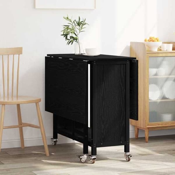 Spisebord - EKSKLUSIV HUS - 130x80x76,5 cm - Foldbart med 2 klapper - 6 låsbare hjul - Underhylde