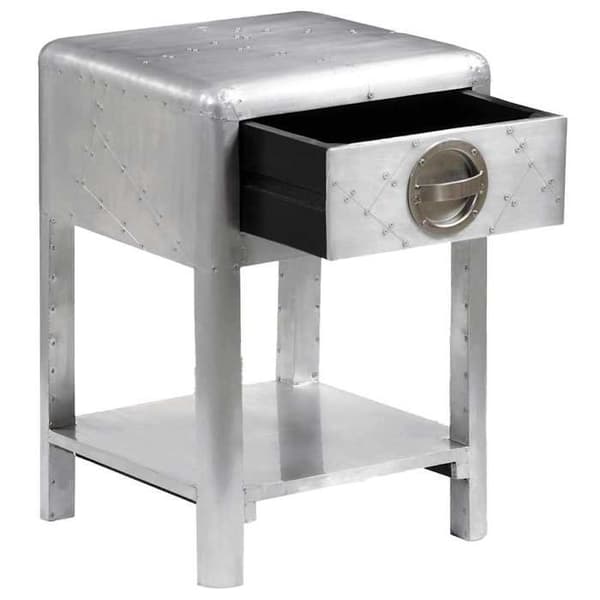 Sidebord - Maison Exclusive - Grå - 1 skuffe med bomuldsfor - Polerede aluminiumspaneler