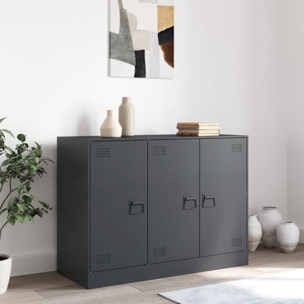 Antracit sideboard - Märke - Modell - Stål - 3 Dörrar - Industriell Antracit