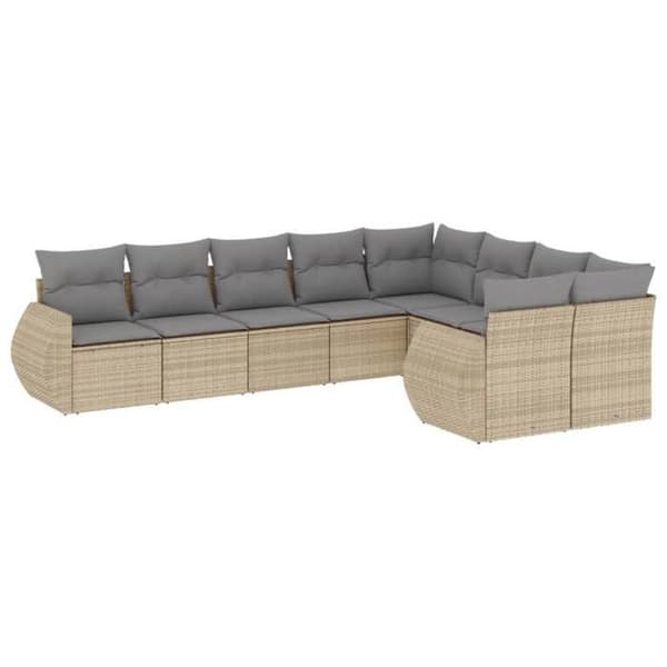 Havemøbler - EKSKLUSIVT HUS - Modulerbart - Beige - 9 dele - Opbevaring under sæde - Vævet harpiksmateriale beige
