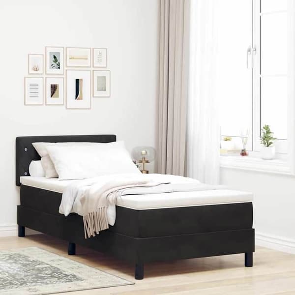 Fjederseng - EKSKLUSIV HUS - Velour - 100 x 200 cm - Sort - Justerbar hovedgærde Svart