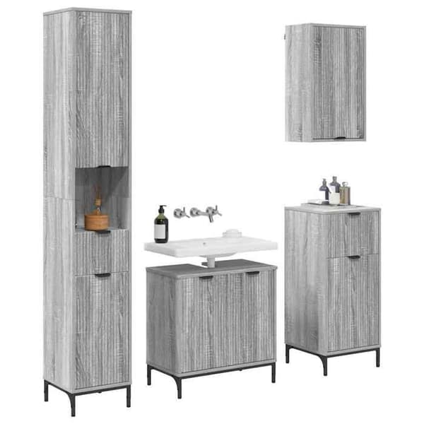 Badrumsmöbel - EXKLUSIV HEM - 4-delat set - Sonoma grå - Ingenjörsträ - Väggmonterad Gris Sonoma
