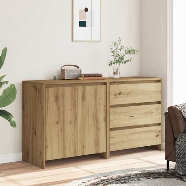 Maison Exclusive - Buffet 2 stk. egetræ håndlavet ingeniørtræ