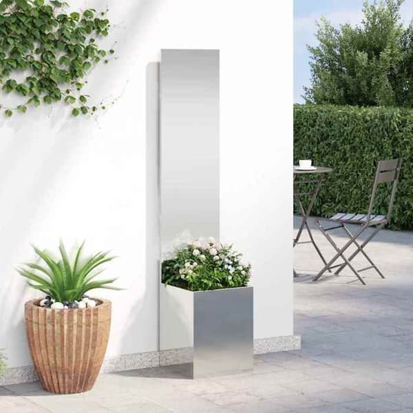 Havemur - EKSKLUSIV HUS - 32x32x150 cm - Robust stål - Mat finish - Dekorative indlæg Silver