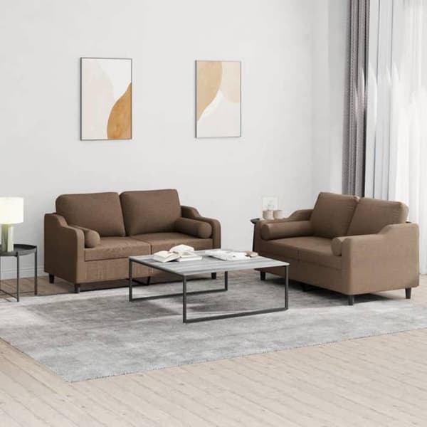 Sofa-sæt - MAISON EXCLUSIVE - 2 dele - Brun - Holdbart stof - Cylindrisk puder brun