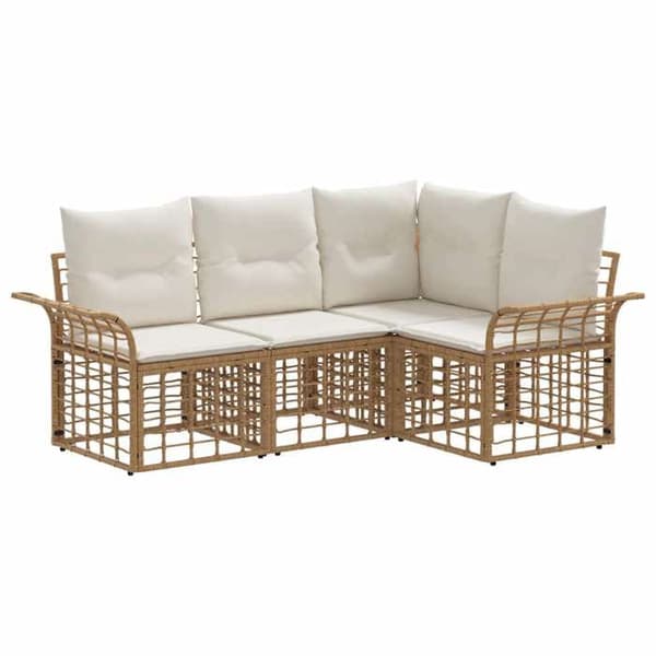 Ute-soffa - EXKLUSIV HEM - Hörnsoffa - Modulär design - Hållbar poly-rattan - Pulverlackerad stålram Naturlig Vit och Grädde