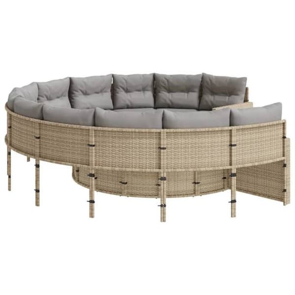 Trädgårdsoffa - EXKLUSIVT HUS - Rund soffa - Beige flätad resin - Avtagbara kuddar - Stålram beige