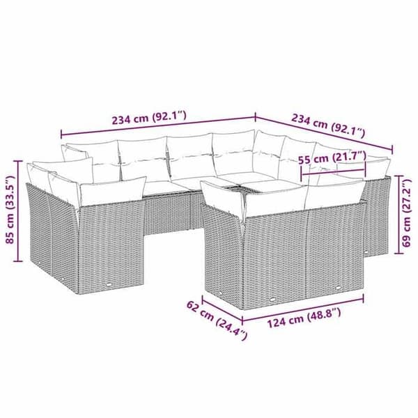 Maison Exclusive - Trädgårdsmöbler 11 delar med ljusgrå kuddar i flätad resin