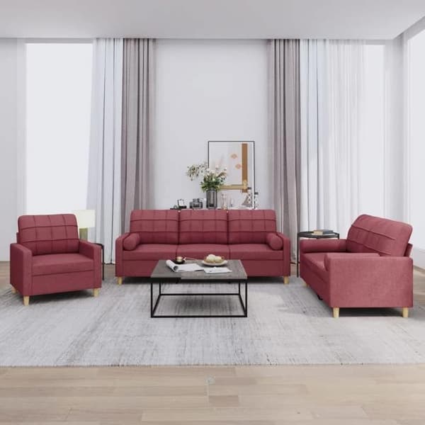 Maison Exclusive - Sæt af 3 sofaer med bordeaux røde puder i stof