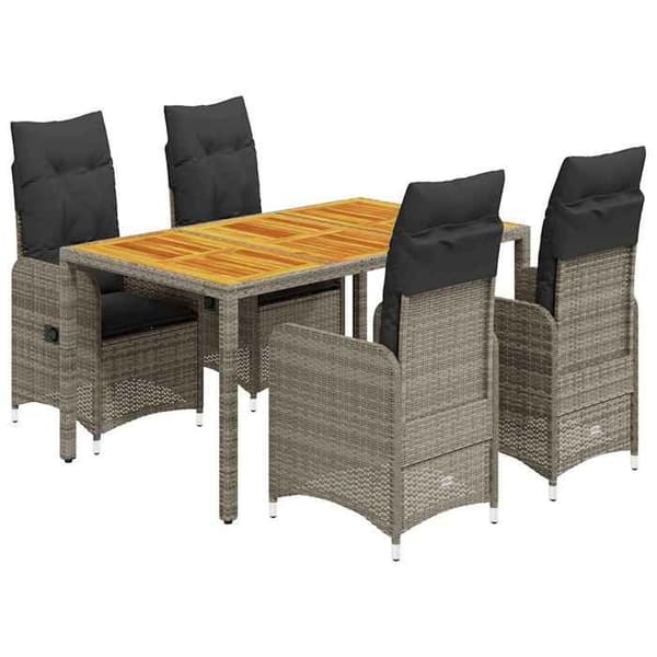 Maison Exclusive - Havebistro sæt 5 dele med grå puder i poly rattan