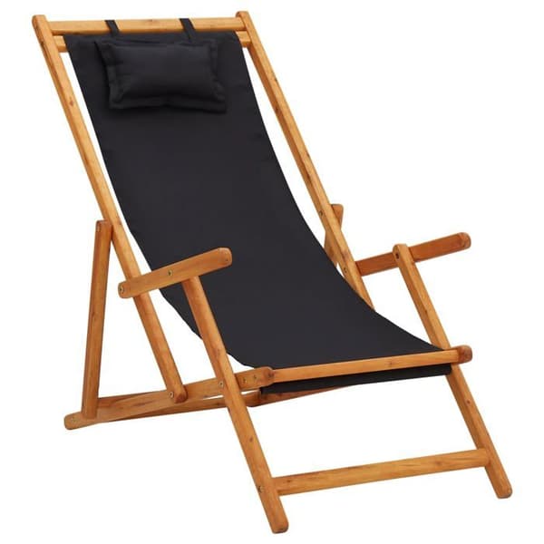 Maison Exclusive - Sammenklappelig strandstol i solid eucalyptus træ og sort stof