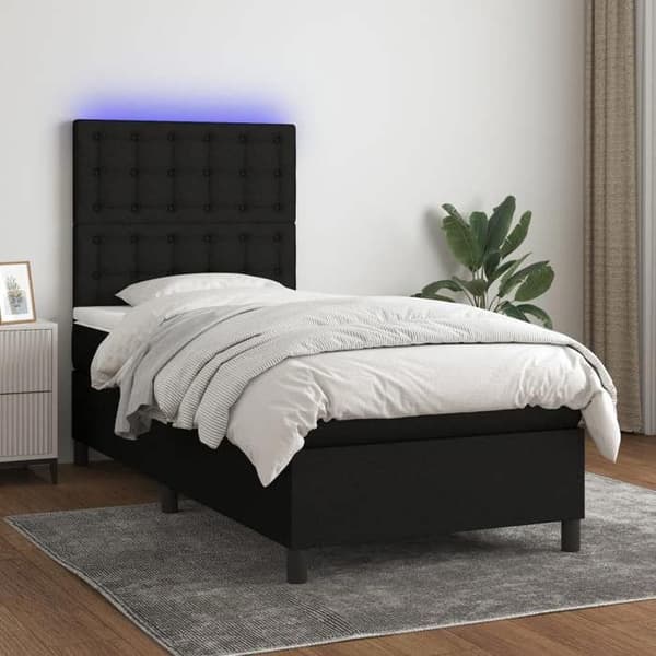 Maison Exclusive - Seng med lamelseng, madras og LED Sort 90x190cm Stof
