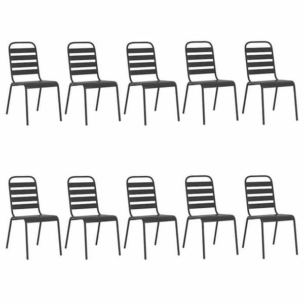 Havemøbler - EKSKLUSIVT HUS - Design med lameller - 11 dele - Antracit stål - Stabelbare stole antracit