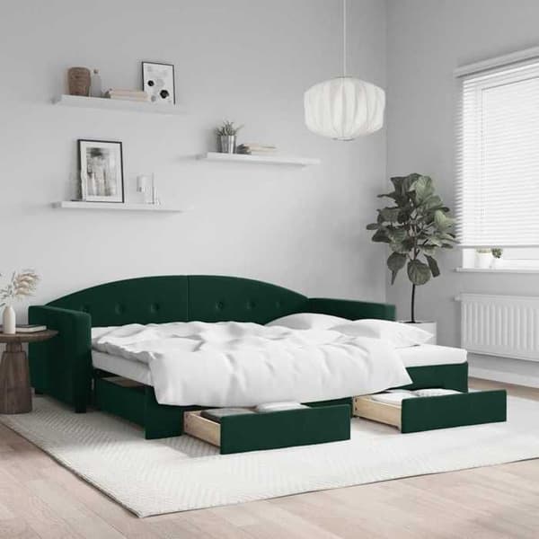 Päivävuode - EXCLUSIVE-KOTI - 90x200 cm - Daybed - 2 laatikkoa - Vihreä sametti