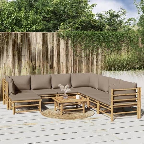 Maison Exclusive - Trädgårdsmöbler 9 delar med taupe kuddar i bambu Mol
